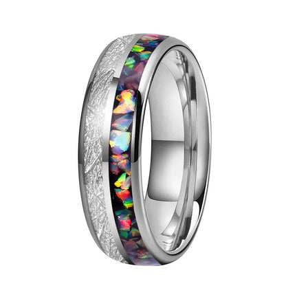 Anillo de Tungsteno con Ópalo Multicolor
