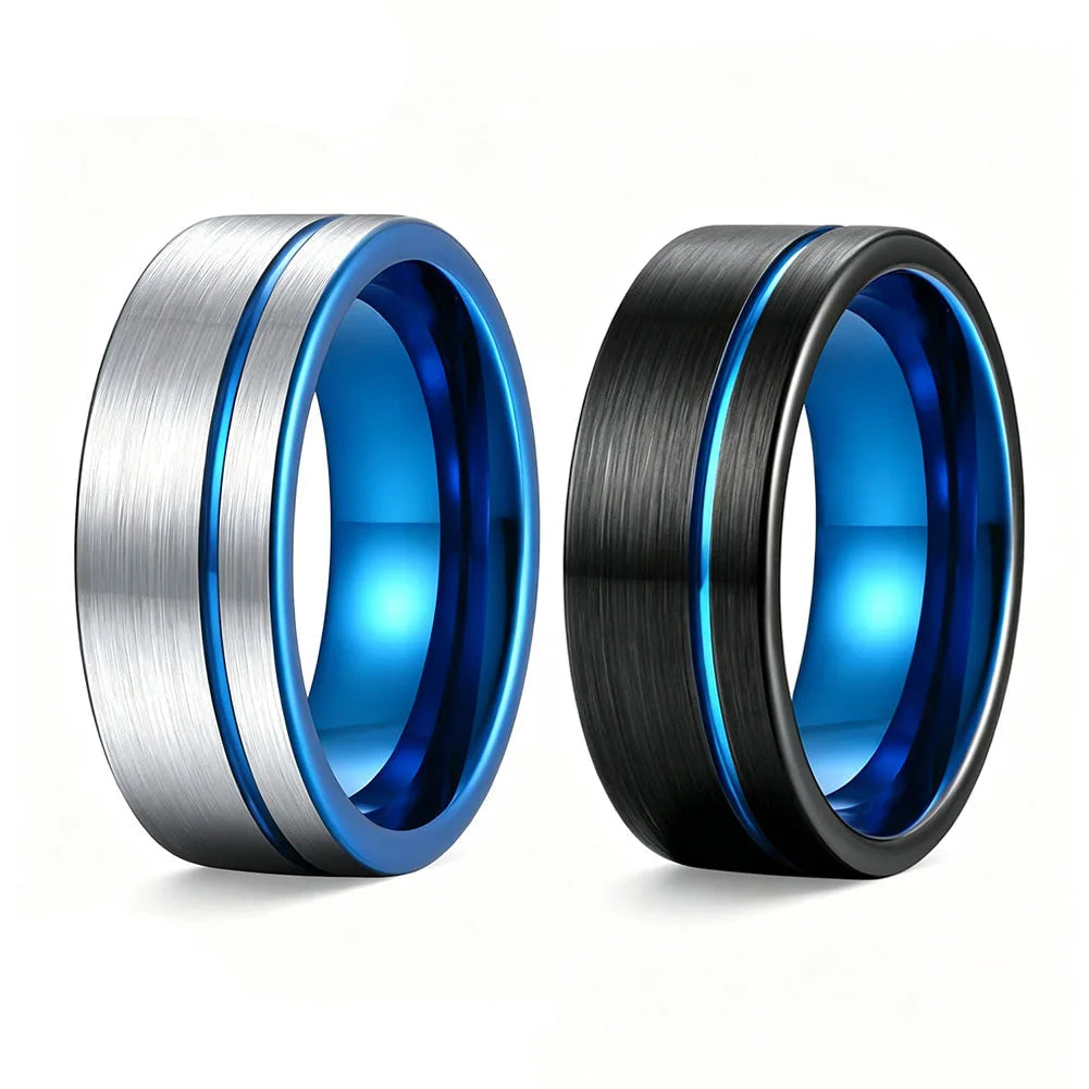 Anillo de Tungsteno Azul Cepillado