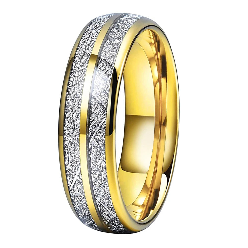 Anillo de Tungsteno con Meteorito Blanco y Doble Ranura