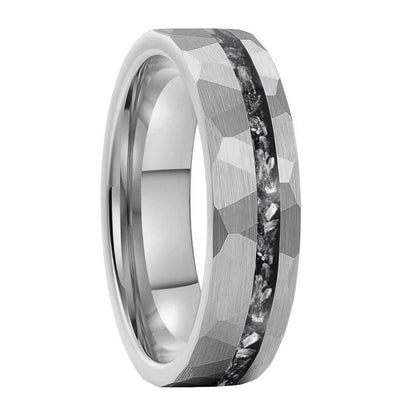 Anillo de Tungsteno Martillado con Meteorito 