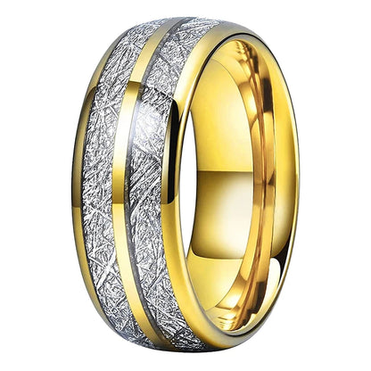 Anillo de Tungsteno con Meteorito Blanco y Doble Ranura