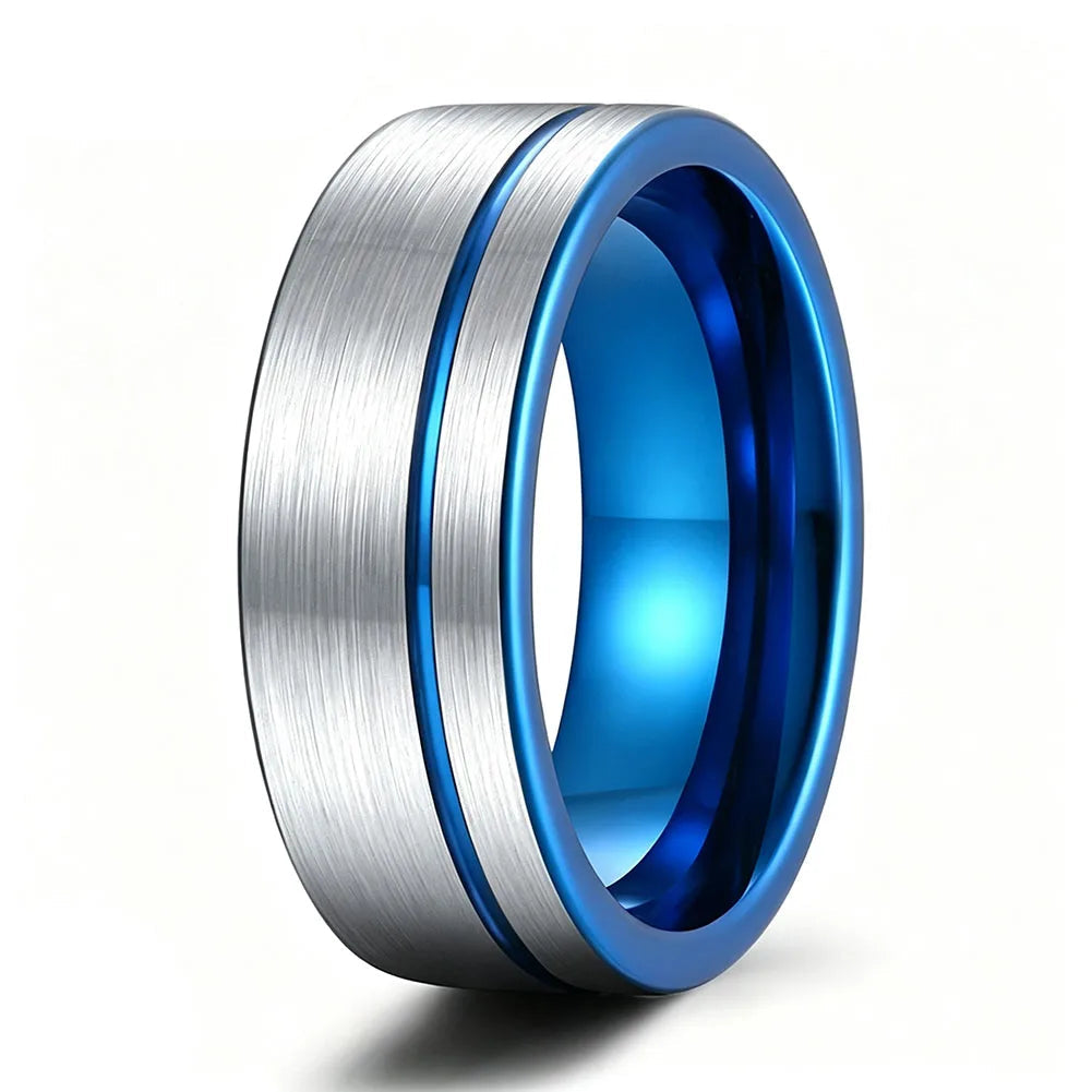 Anillo de Tungsteno Azul Cepillado