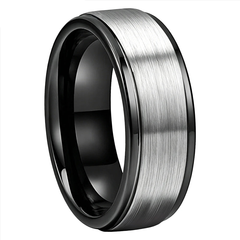 Anillo de Tungsteno Bordes Escalonados
