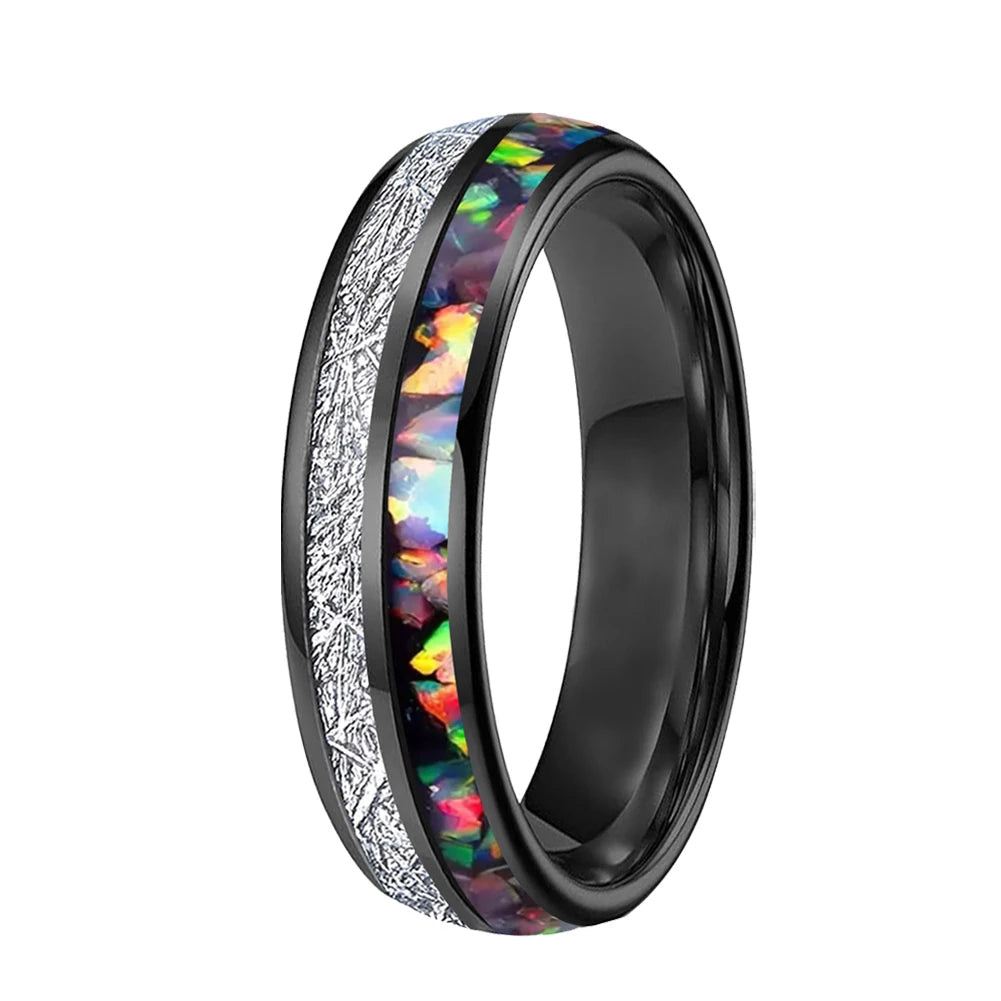 Anillo de Tungsteno con Ópalo Multicolor