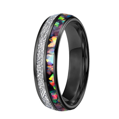 Anillo de Tungsteno con Ópalo Multicolor