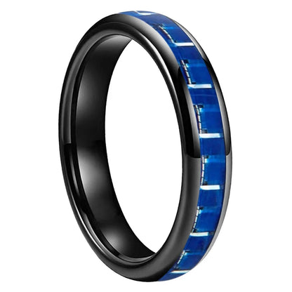 Anillo de Tungsteno Fibra de Carbono Azul y Blanco ’El Vértigo’ - Black Color 4mm / 4 - Anillos