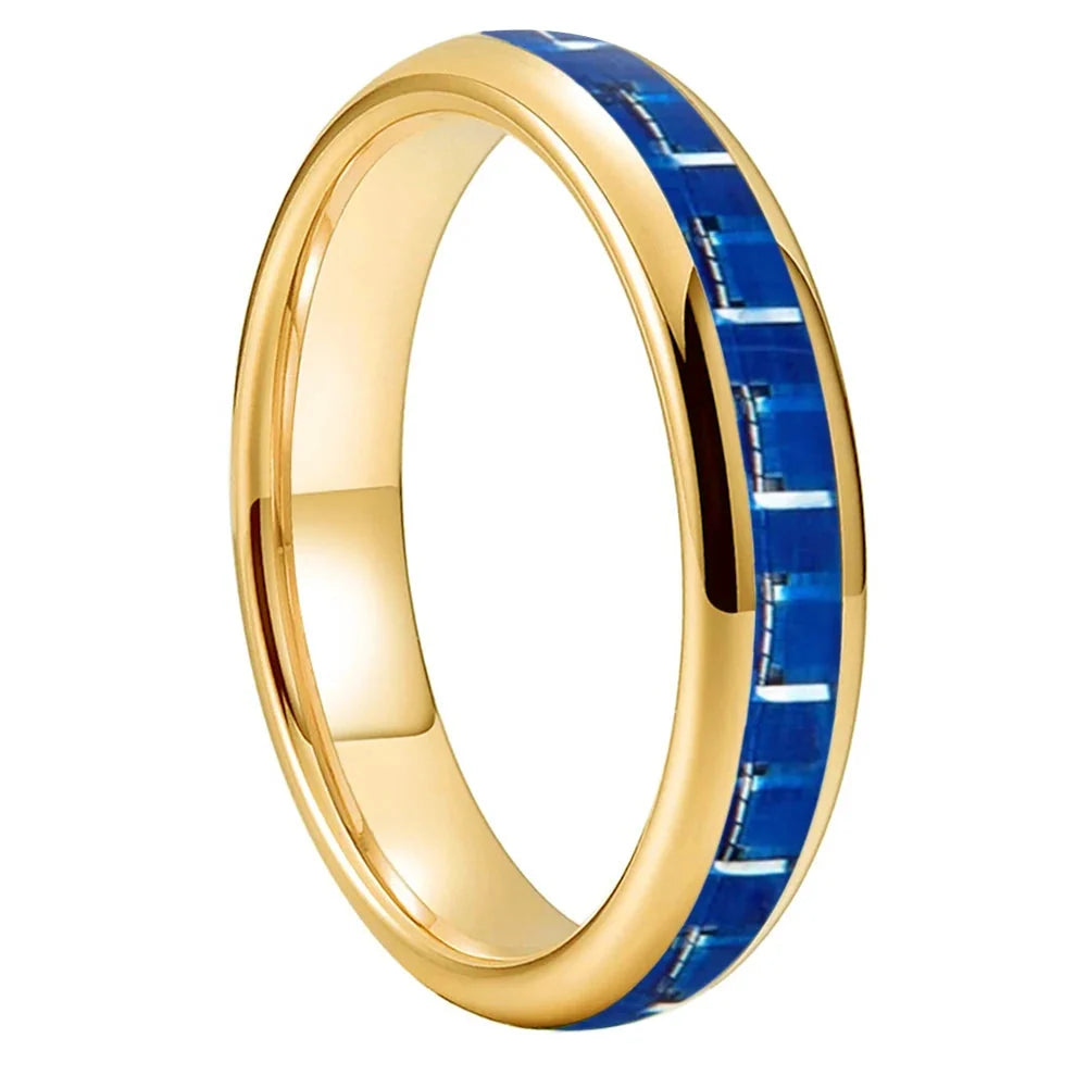 Anillo de Tungsteno Fibra de Carbono Azul y Blanco ’El Vértigo’ - Gold Color 4mm / 4 - Anillos