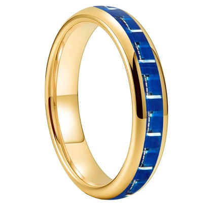 Anillo de Tungsteno Fibra de Carbono Azul y Blanco ’El Vértigo’ - Gold Color 4mm / 4 - Anillos