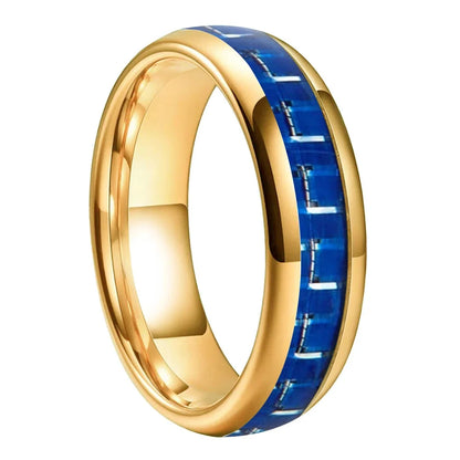 Anillo de Tungsteno Fibra de Carbono Azul y Blanco ’El Vértigo’ - Gold Color 6mm / 4.5 - Anillos