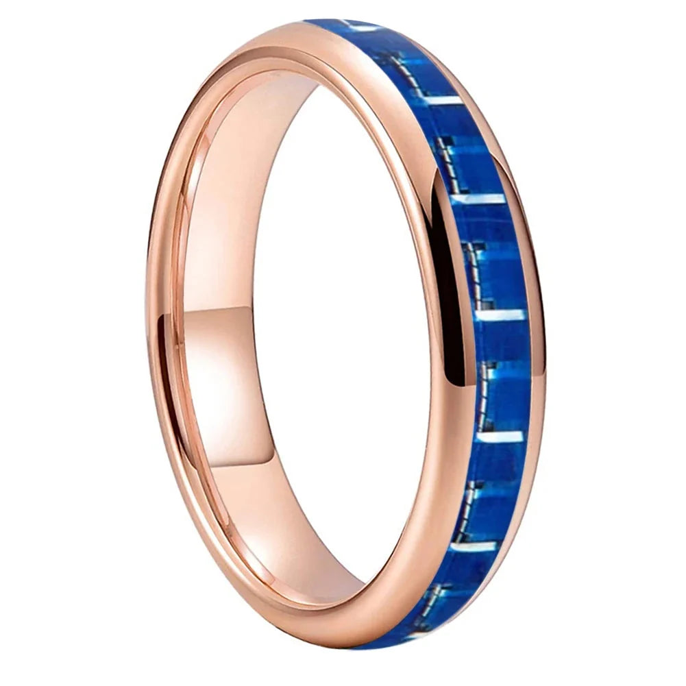 Anillo de Tungsteno Fibra de Carbono Azul y Blanco ’El Vértigo’ - Rose Gold 4mm / 4 - Anillos
