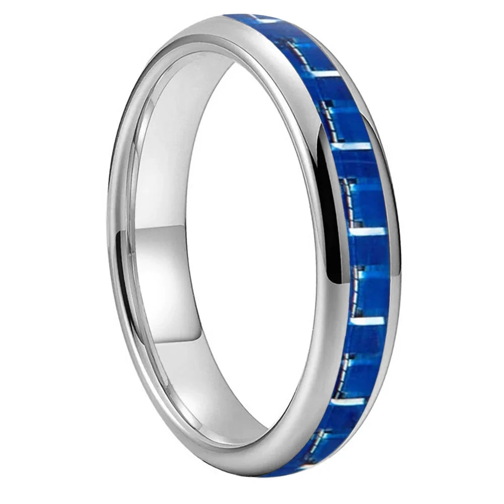 Anillo de Tungsteno Fibra de Carbono Azul y Blanco ’El Vértigo’ - Silver Color 4mm / 4 - Anillos