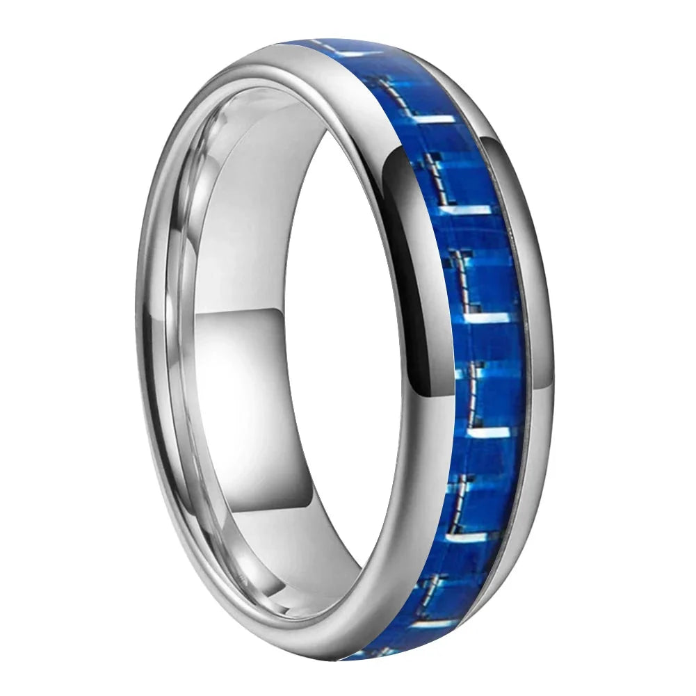 Anillo de Tungsteno Fibra de Carbono Azul y Blanco ’El Vértigo’ - Silver Color 6mm / 4 - Anillos