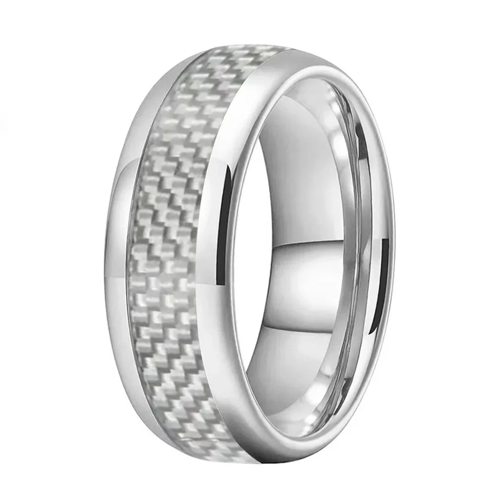Anillo de Tungsteno Fibra de Carbono Blanco ’El Alma Gemela’ - Anillos