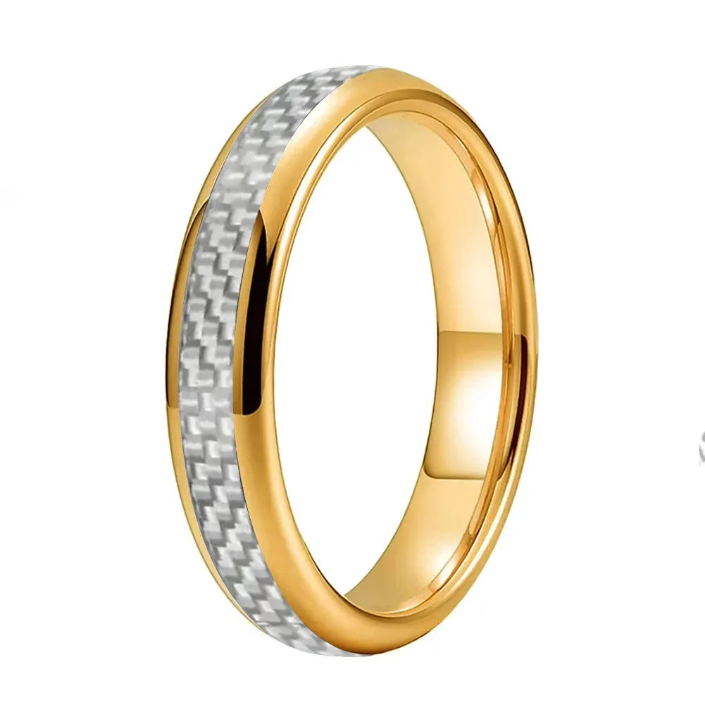 Anillo de Tungsteno Fibra de Carbono Blanco ’El Alma Gemela’ - Gold Color 4mm / 8.5 - Anillos