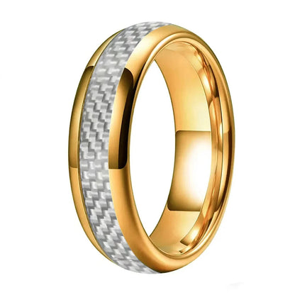 Anillo de Tungsteno Fibra de Carbono Blanco ’El Alma Gemela’ - Gold Color 6mm / 8.5 - Anillos