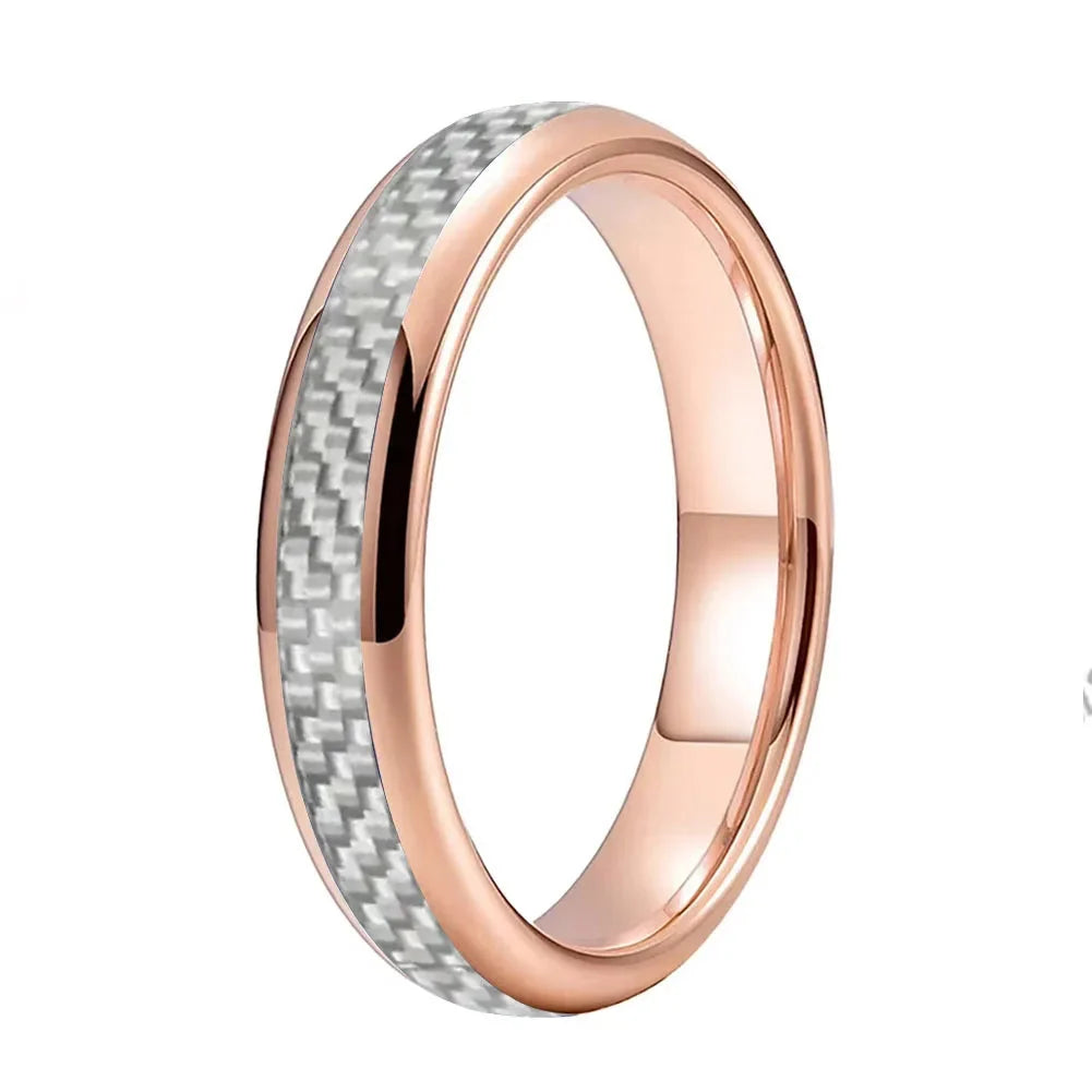 Anillo de Tungsteno Fibra de Carbono Blanco ’El Alma Gemela’ - Rose Gold 4mm / 8.5 - Anillos