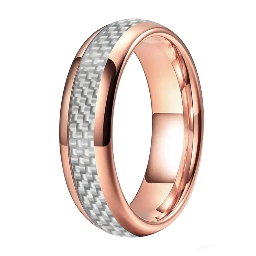 Anillo de Tungsteno Fibra de Carbono Blanco ’El Alma Gemela’ - Rose Gold 6mm / 8.5 - Anillos