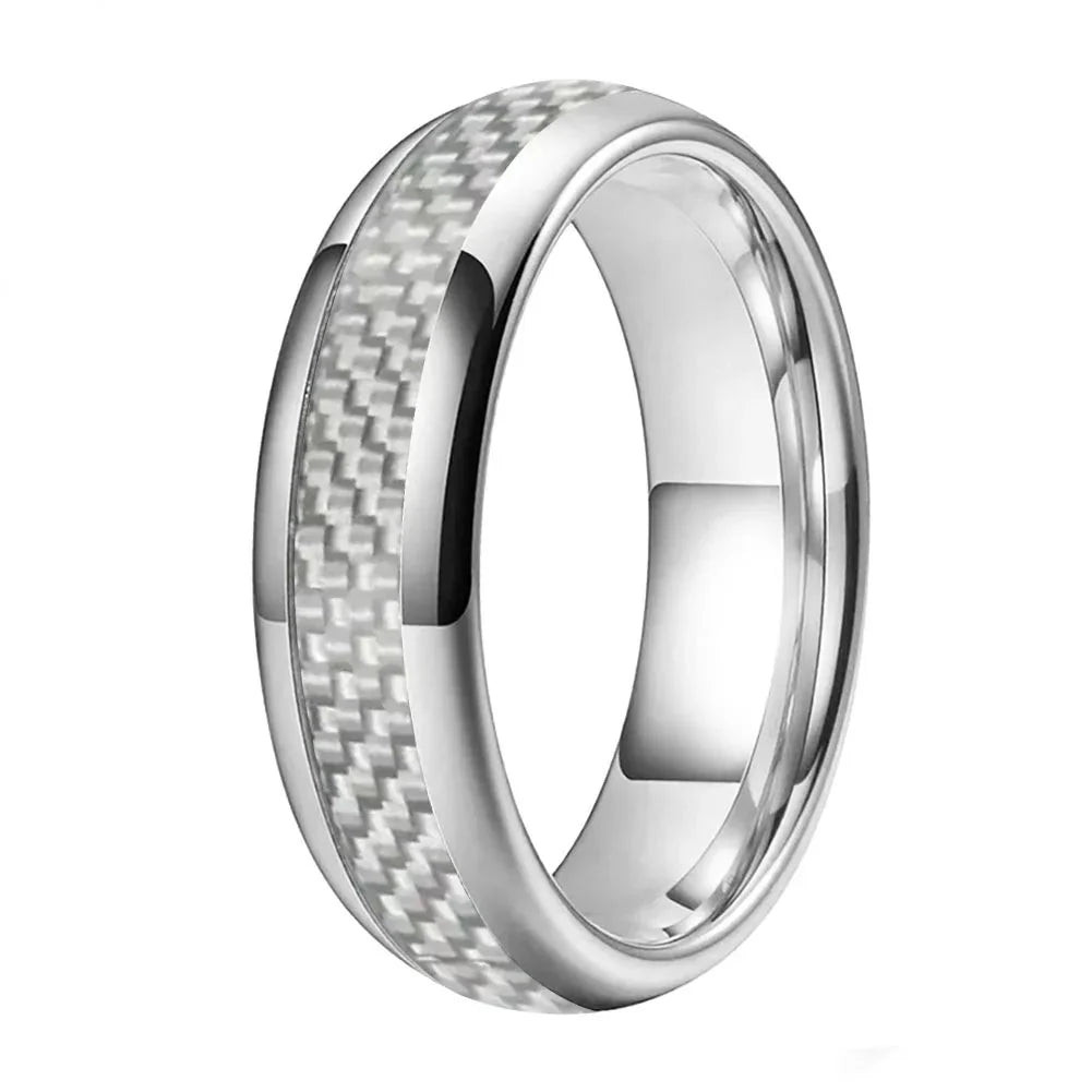 Anillo de Tungsteno Fibra de Carbono Blanco ’El Alma Gemela’ - Silver Color 6mm / 8.5 - Anillos