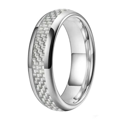 Anillo de Tungsteno Fibra de Carbono Blanco ’El Alma Gemela’ - Silver Color 6mm / 8.5 - Anillos