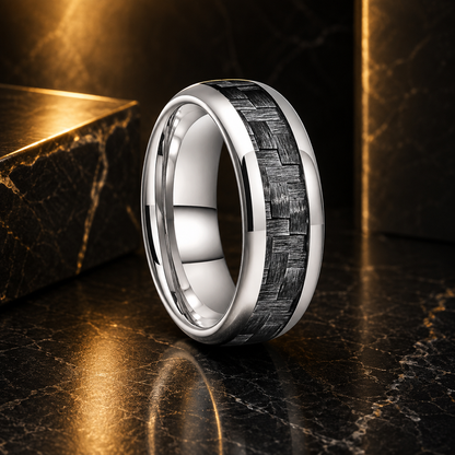Anillo de Tungsteno Fibra de Carbono Gris ’El Nómada’ - Anillos