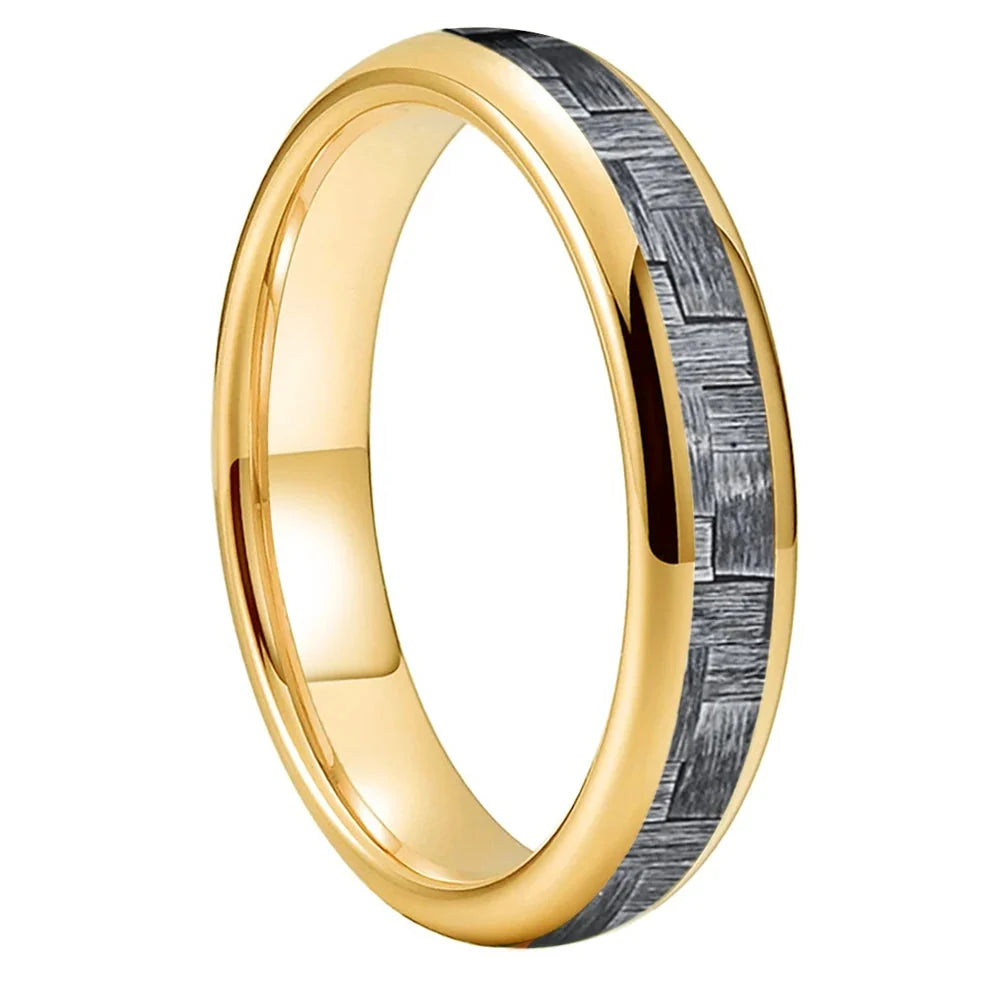 Anillo de Tungsteno Fibra de Carbono Gris ’El Nómada’ - Gold Color 4mm / 5.5 - Anillos