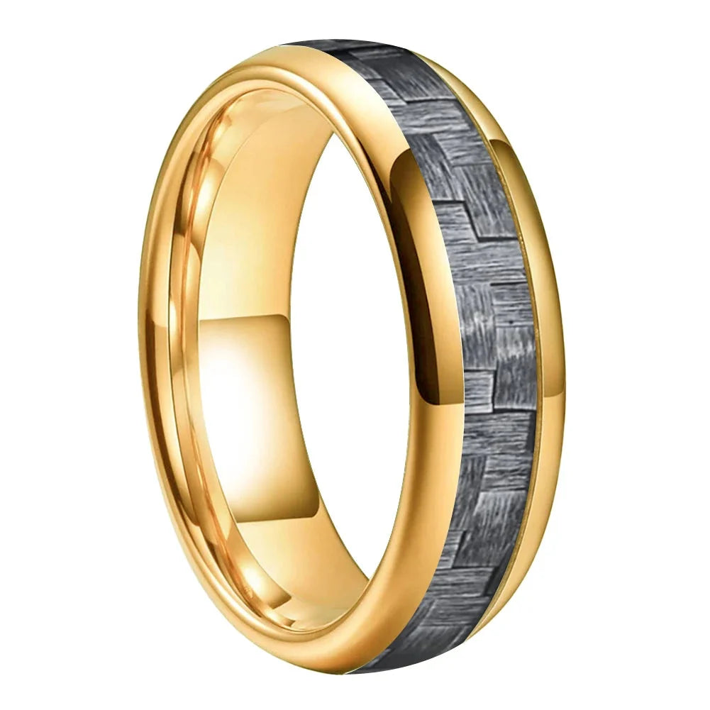 Anillo de Tungsteno Fibra de Carbono Gris ’El Nómada’ - Gold Color 6mm / 5.5 - Anillos