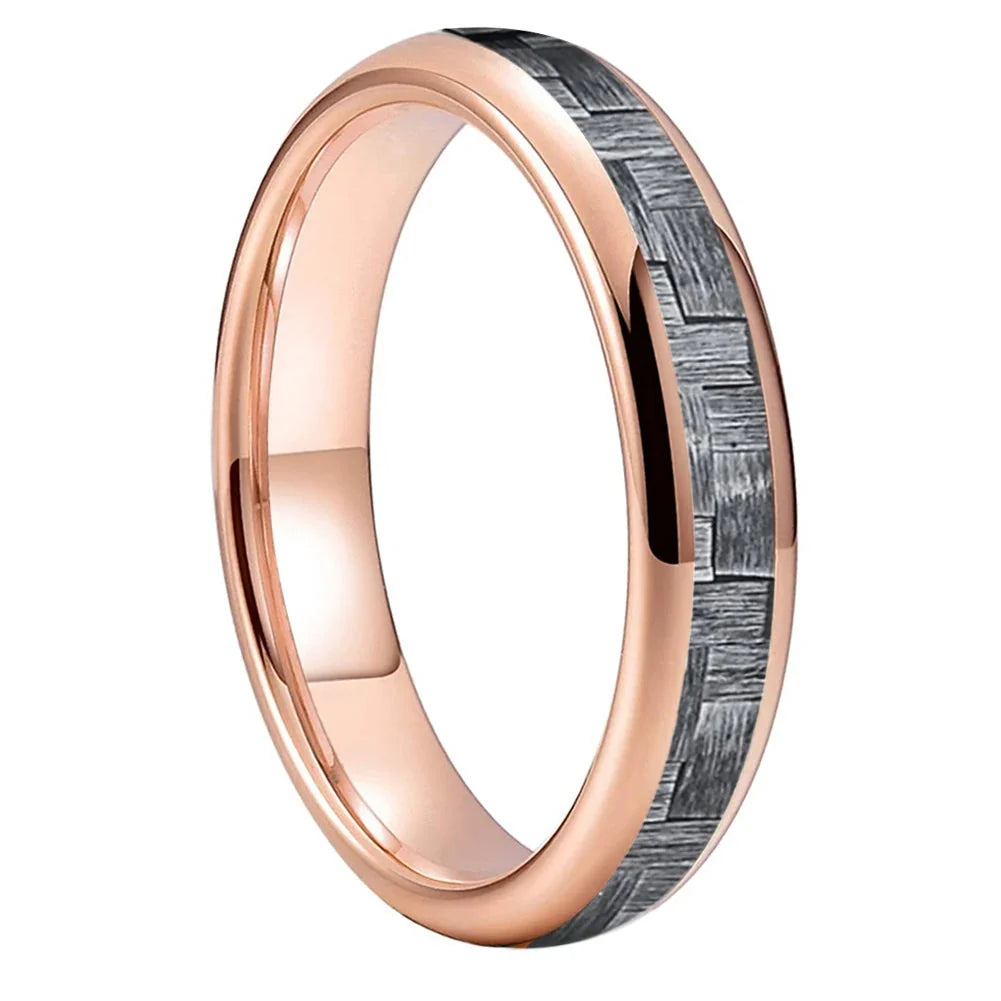 Anillo de Tungsteno Fibra de Carbono Gris ’El Nómada’ - Rose Gold 4mm / 5.5 - Anillos