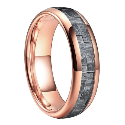 Anillo de Tungsteno Fibra de Carbono Gris ’El Nómada’ - Rose Gold 6mm / 4 - Anillos