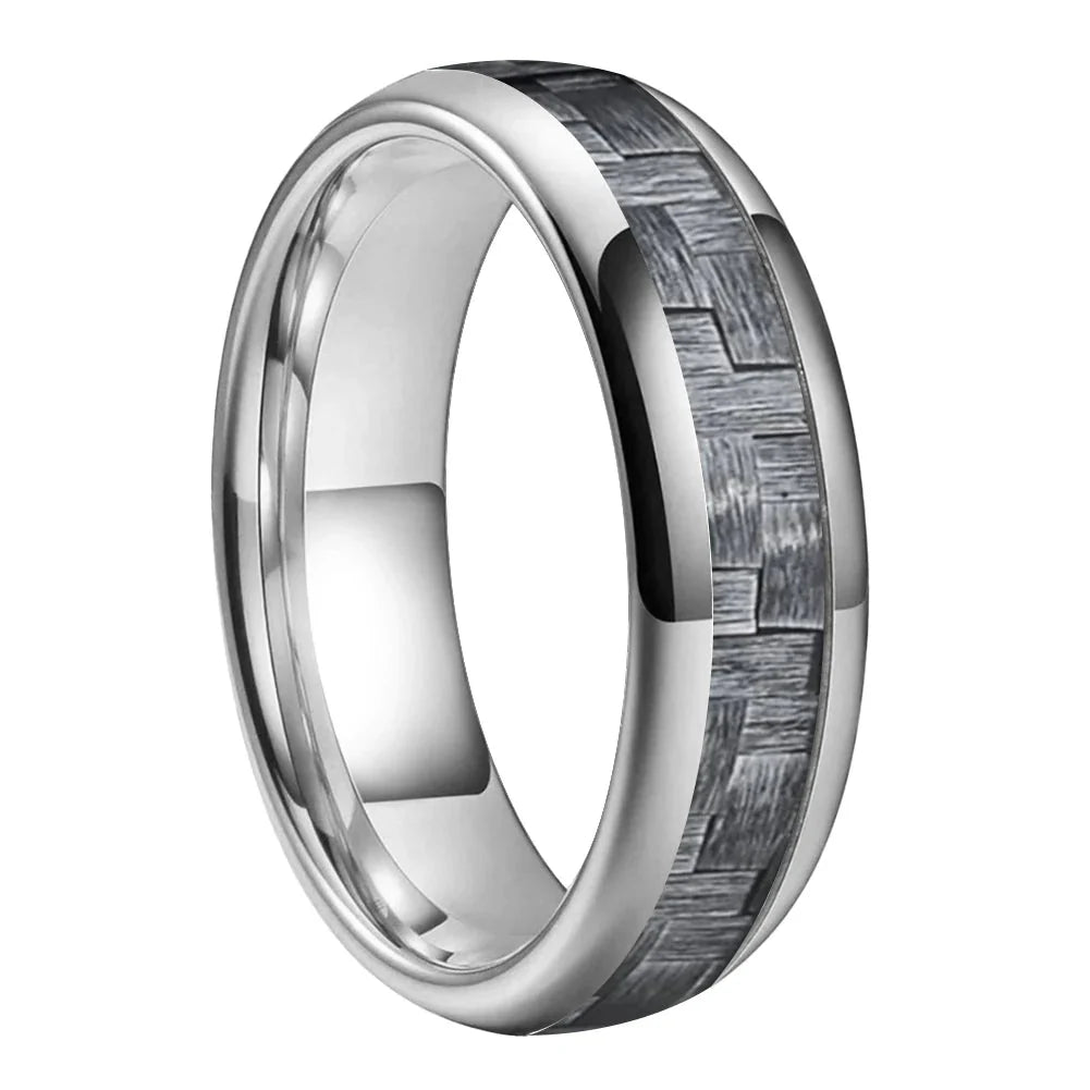 Anillo de Tungsteno Fibra de Carbono Gris ’El Nómada’ - Silver Color 6mm / 5.5 - Anillos
