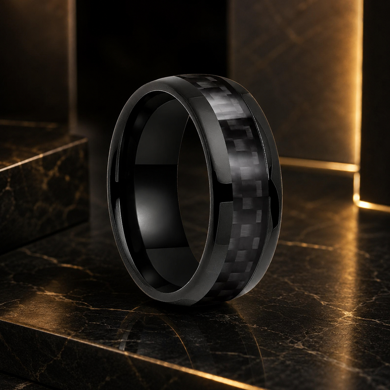 Anillo de Tungsteno Fibra de Carbono Negro ’El Custodio’ - Black Color 8mm / 11.5 - Anillos