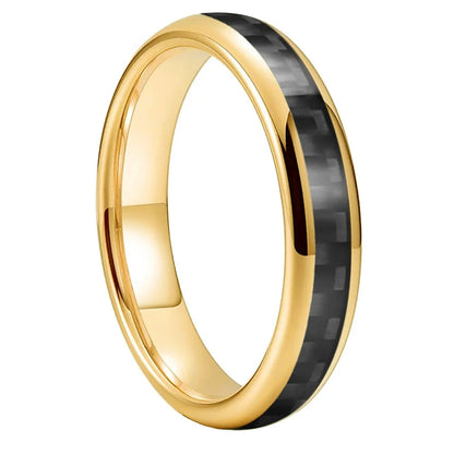 Anillo de Tungsteno Fibra de Carbono Negro ’El Custodio’ - Gold Color 4mm / 11.5 - Anillos