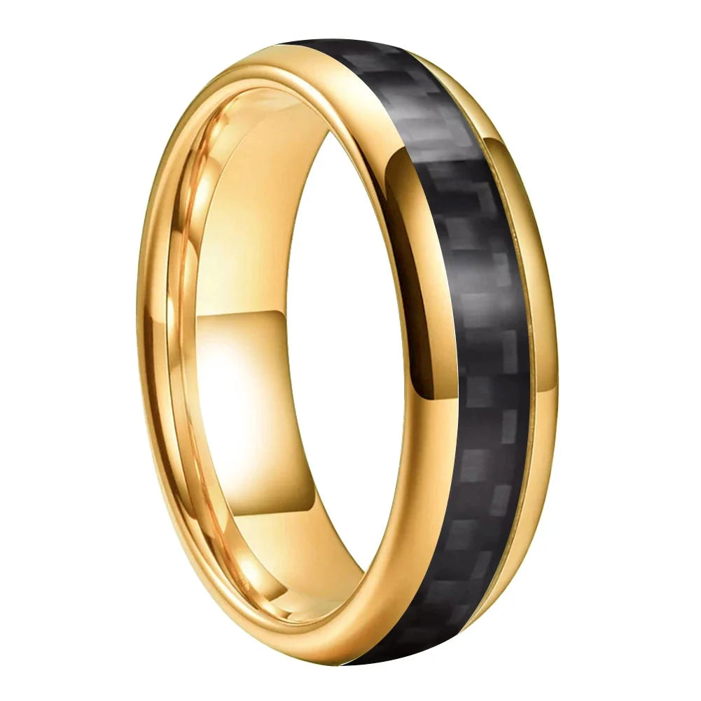 Anillo de Tungsteno Fibra de Carbono Negro ’El Custodio’ - Gold Color 6mm / 11.5 - Anillos
