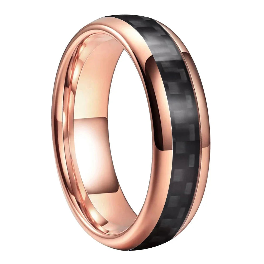 Anillo de Tungsteno Fibra de Carbono Negro ’El Custodio’ - Rose Gold 6mm / 11.5 - Anillos