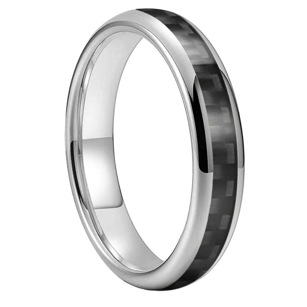 Anillo de Tungsteno Fibra de Carbono Negro ’El Custodio’ - Silver Color 4mm / 11.5 - Anillos