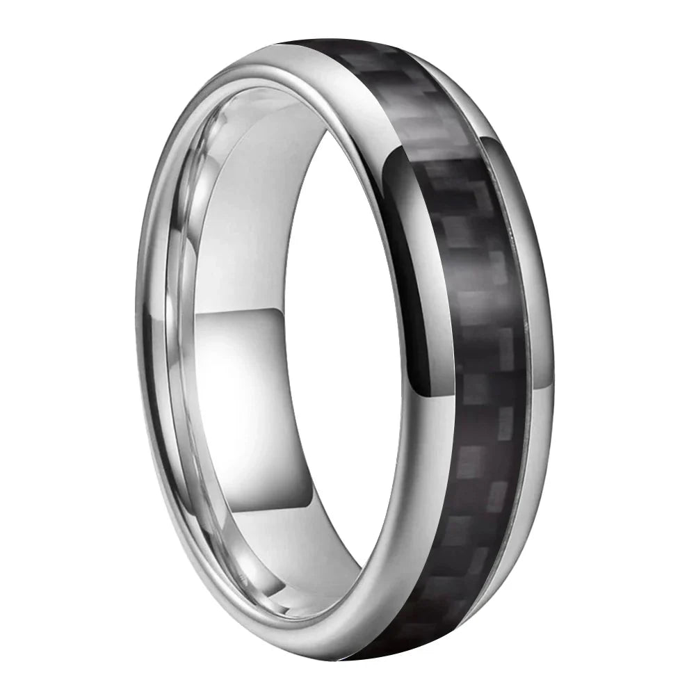Anillo de Tungsteno Fibra de Carbono Negro ’El Custodio’ - Silver Color 6mm / 11.5 - Anillos