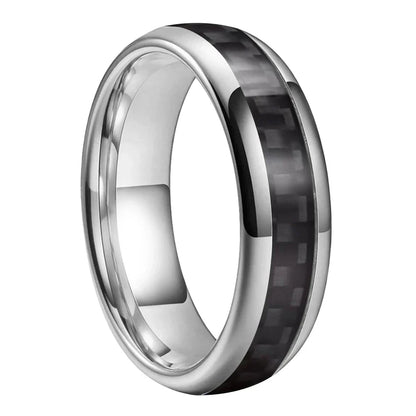 Anillo de Tungsteno Fibra de Carbono Negro ’El Custodio’ - Silver Color 6mm / 11.5 - Anillos