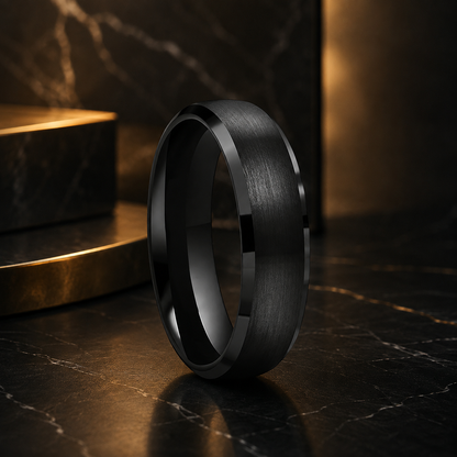 Anillo de Tungsteno Negro con Biseles ’El Firme’ - Black 6mm / 13 - Anillos