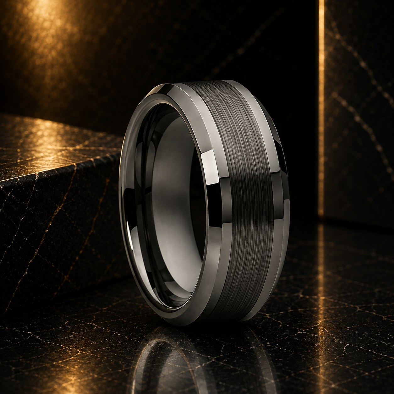 Anillo de Tungsteno para Boda Cepillado con Biseles ’El Pacto’ - Gunmetal / 8MM / 6.5 - Anillos