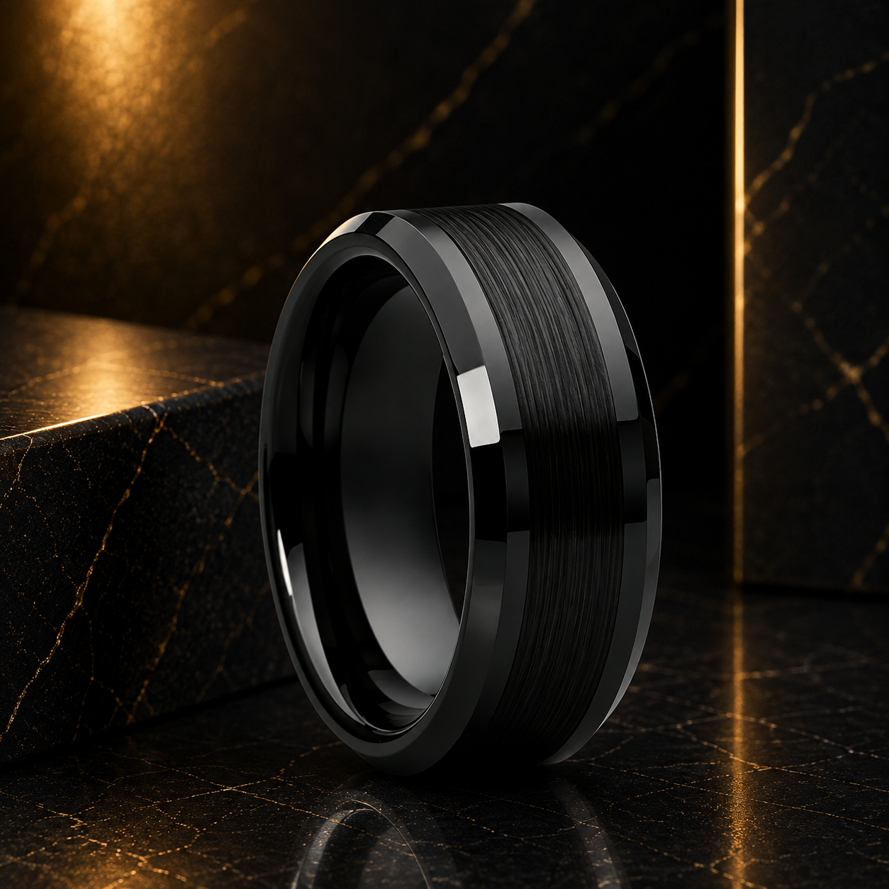 Anillo de Tungsteno para Boda Cepillado con Biseles ’El Pacto’ - Black / 8MM / 6.5 - Anillos