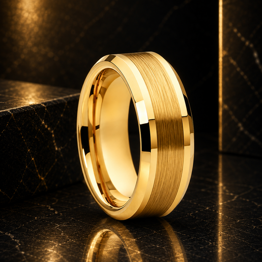Anillo de Tungsteno para Boda Cepillado con Biseles ’El Pacto’ - Gold / 8MM / 6.5 - Anillos