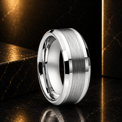 Anillo de Tungsteno para Boda Cepillado con Biseles ’El Pacto’ - Silver / 8MM / 6.5 - Anillos