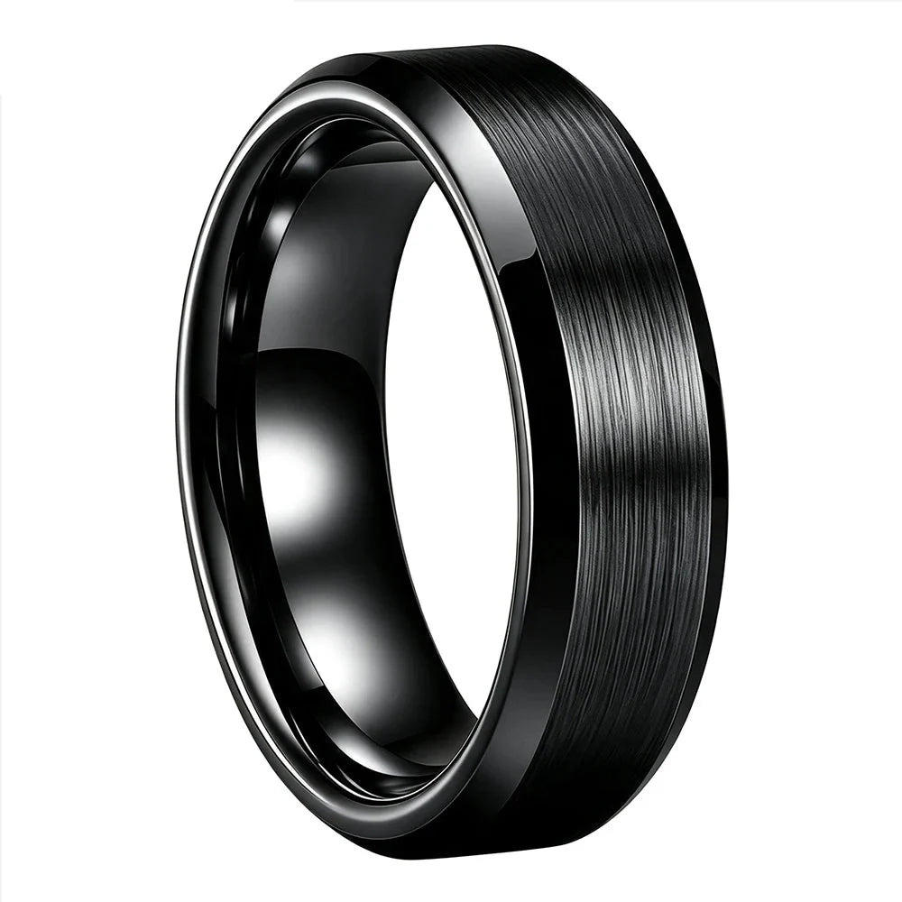 Anillo de Tungsteno para Boda con Acabado Cepillado ’El Eterno’ - 6mm Black / 5 - Anillos