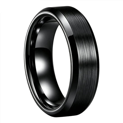 Anillo de Tungsteno para Boda con Acabado Cepillado ’El Eterno’ - 6mm Black / 5 - Anillos