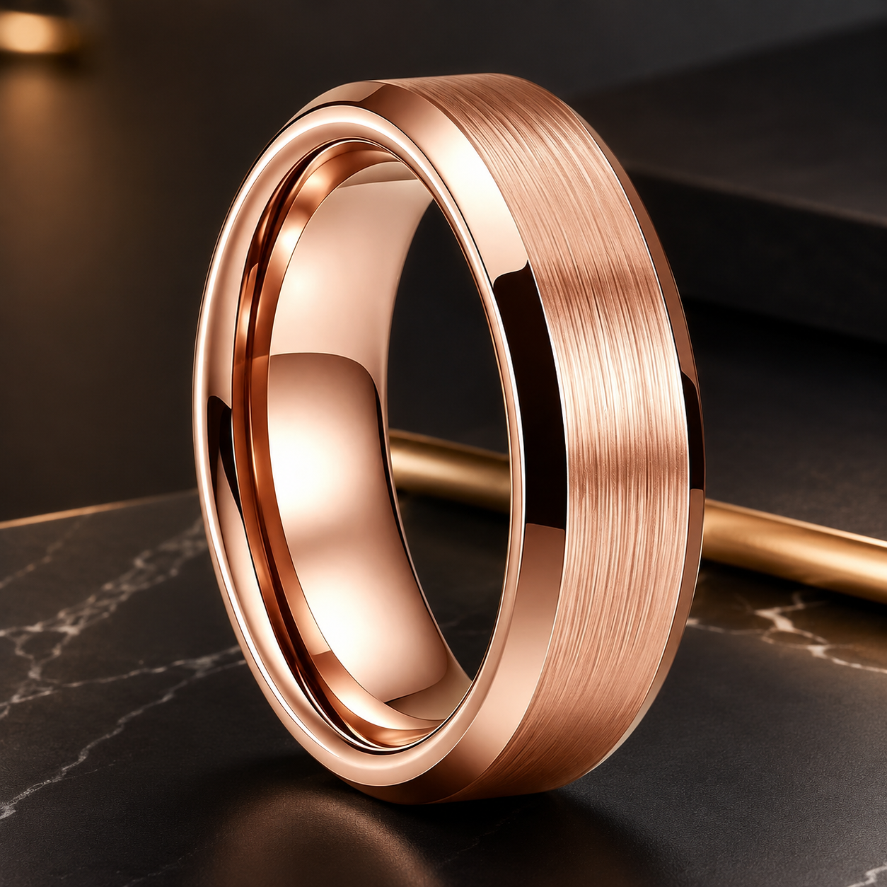 Anillo de Tungsteno para Boda con Acabado Cepillado ’El Eterno’ - 6mm Rose Gold / 5 - Anillos