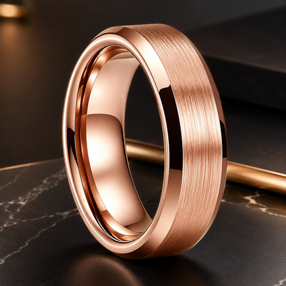 Anillo de Tungsteno para Boda con Acabado Cepillado ’El Eterno’ - 6mm Rose Gold / 5 - Anillos