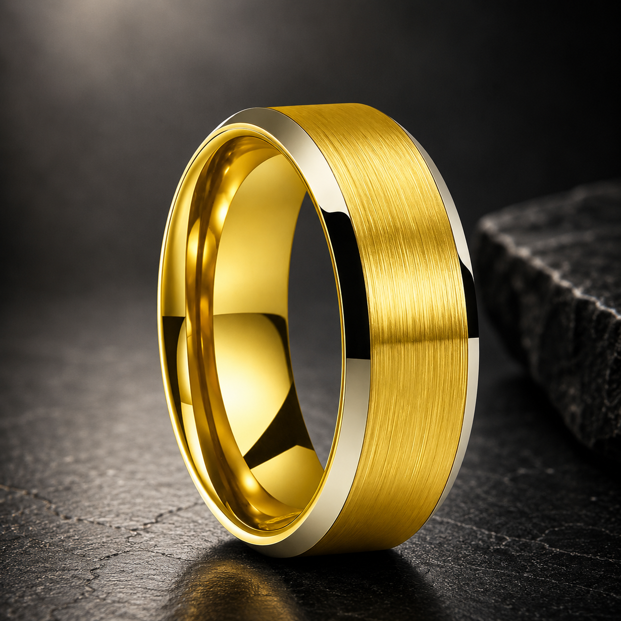 Anillo de Tungsteno para Boda con Acabado Cepillado y Biseles ’El Juramento’ - Gold / 6mm Width / 10