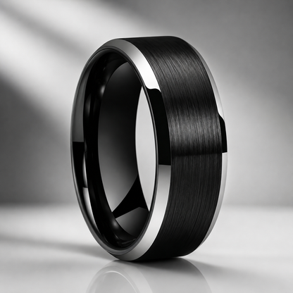 Anillo de Tungsteno para Boda con Acabado Cepillado y Biseles ’El Juramento’