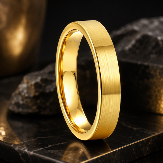 Anillo de Tungsteno para Boda Delgado 4mm ’El Encanto’ - Gold Brushed / 4 / 4MM - Anillos