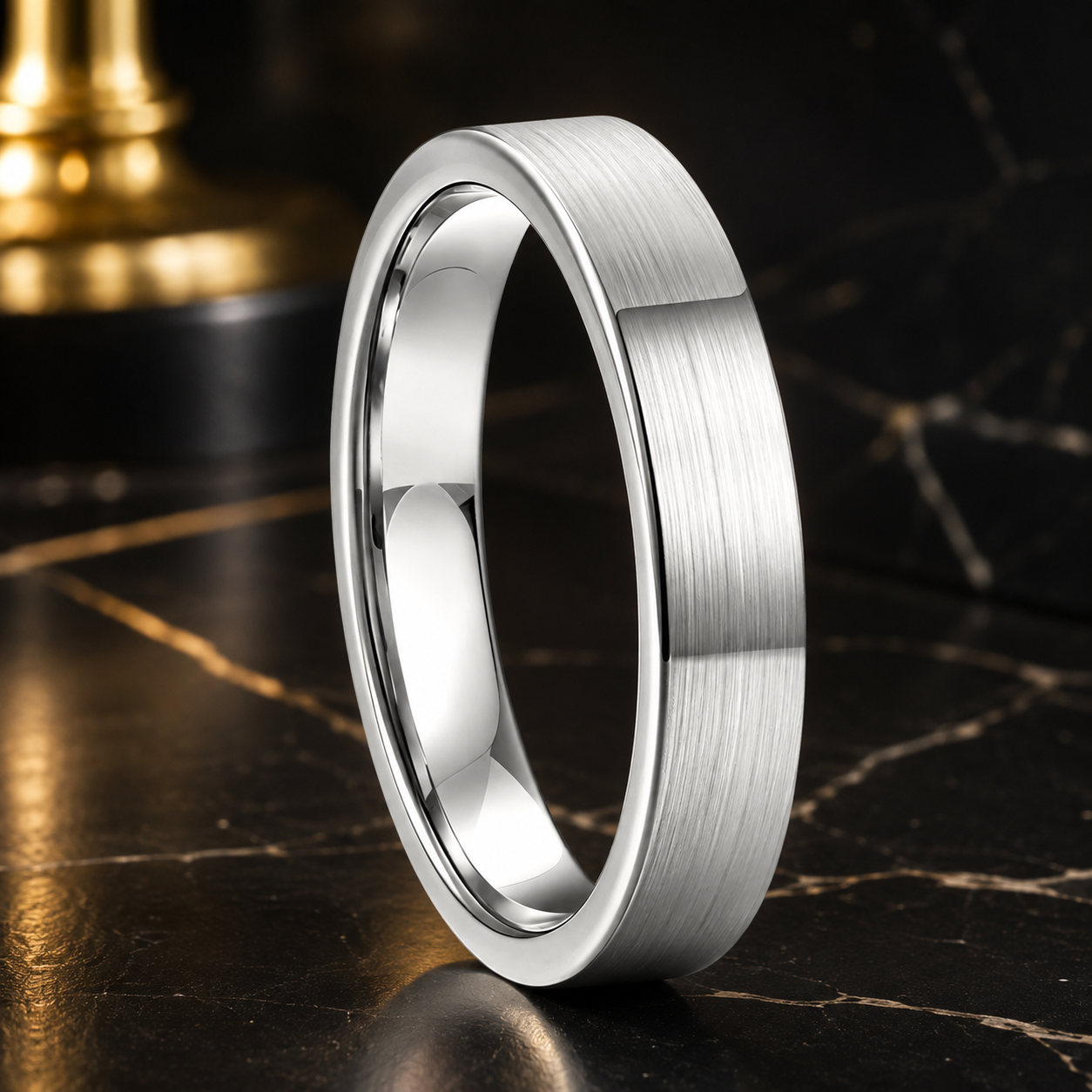 Anillo de Tungsteno para Boda Delgado 4mm ’El Encanto’ - Silver Brushed / 4 / 4MM - Anillos