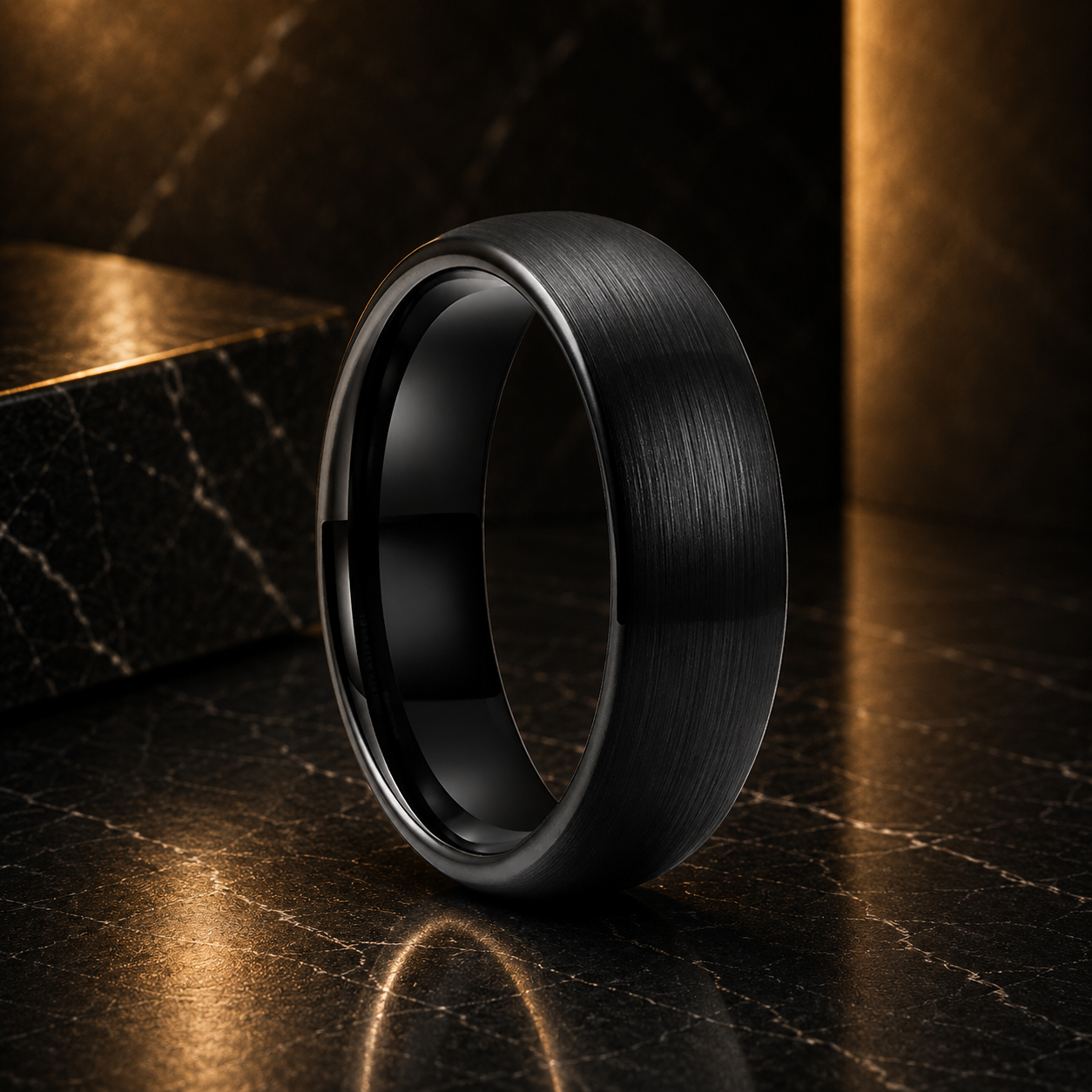 Anillo de Tungsteno para Boda Negro Cepillado ’El Nocturno’ - Black Color 6mm / 14 - Anillos